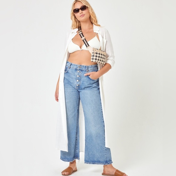 L*Space Button Down White Long Viscose Tunic sz XS - Picture 11 of 11